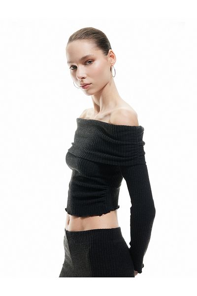 Koton Off Shoulder Slim Fit Viscose Blended Camisole Long Sleeve T-Shirt