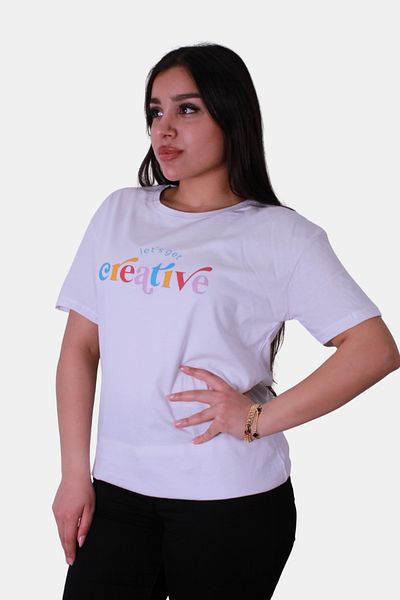 trender Tricou alb pentru femei cu imprimeu creativ