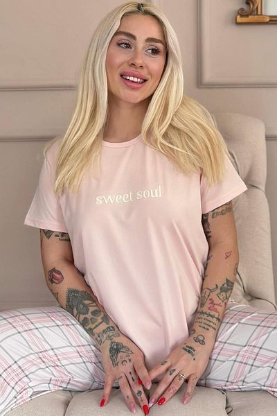 Pijamaevi Powder Sweet Soul Plaid Print Short-Sleeve Women's Pajamas Set