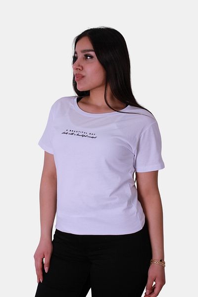 trender Tricou alb pentru femei A Beautiful Day Print Slim Fit