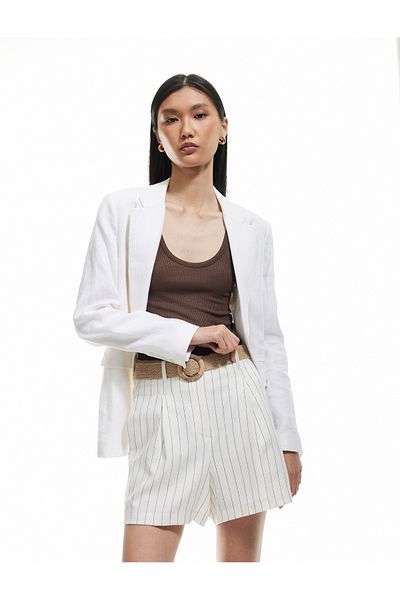 Koton Viscose Fabric Straw Belt Detailed Pocket High Waist Mini Shorts