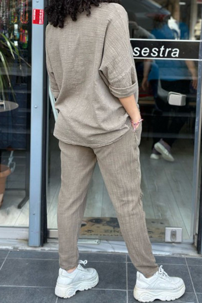 AYASOFYA OTANTIK Dámské plátěné kalhoty Khelvi s elastickým pasem Star Daisy Yrantli Yandi s kapsami