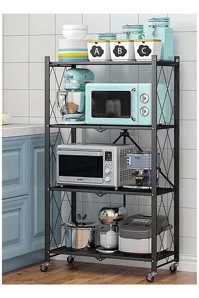 Generic 4-Tier Metal Folding Kitchen Storage Rack in Black