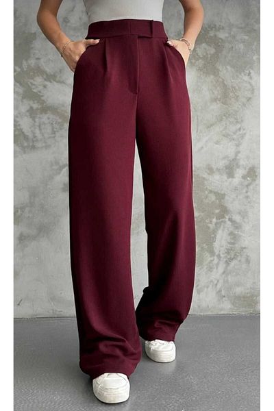 Sea Queen Women's Black High Waist Velcro Detailed Palazzo Trousers