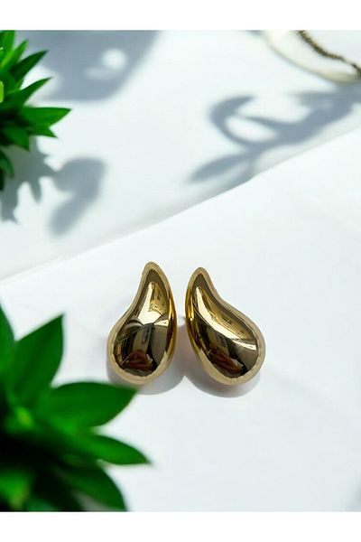 Bade Damla Bottega Model Gold Steel Earrings