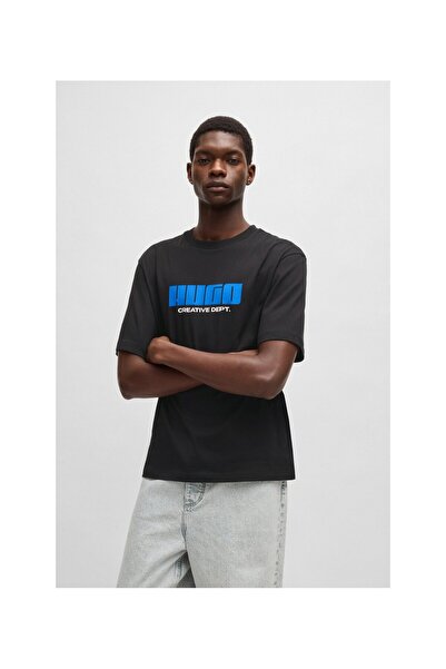 HUGO Logo desenli pamuklu penye tişört