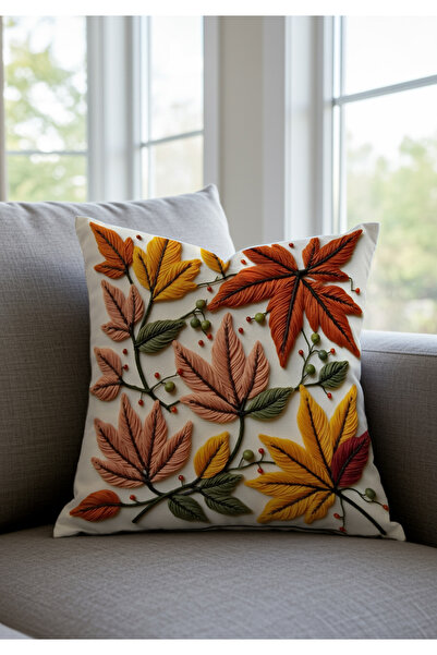 Sakallı Lyukasztó hímzésmintás digitális nyomtatott őszi témájú 2 részes párnahuzat narancssárga színben