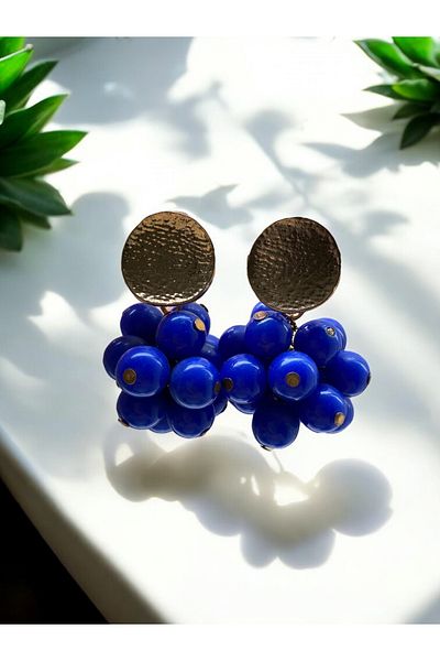 Bade Round Gold Detail Dangle Topcuk Grape Model Steel Earrings