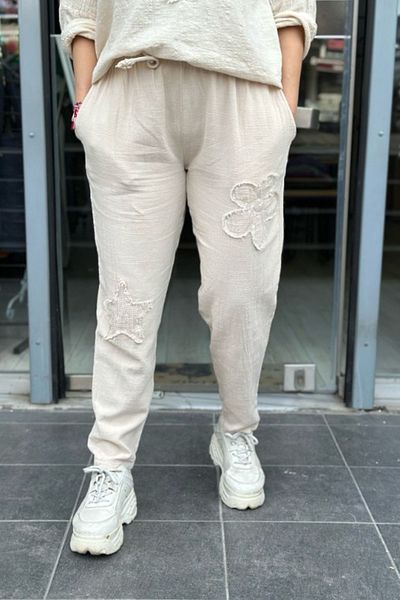 AYASOFYA OTANTIK Beige Elastic Waist Madam Tower Applique Star Pattern Air Holder with One Side Pocket