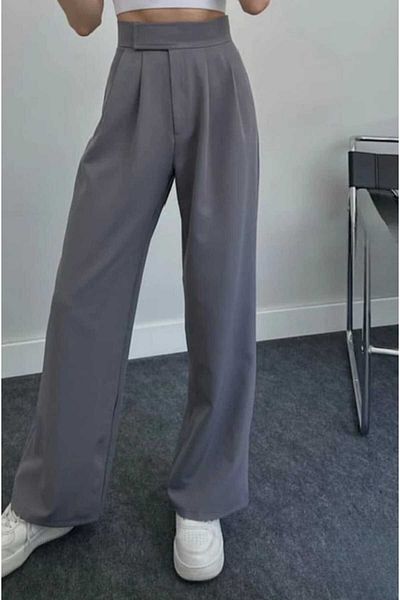 Sea Queen Women's Black High Waist Velcro Detailed Palazzo Trousers