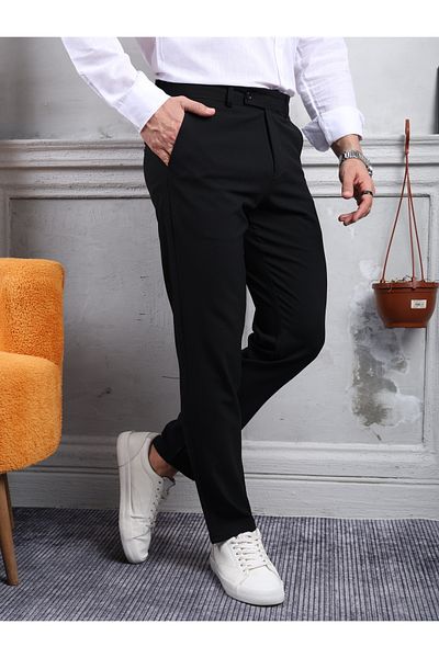 Anılfashion Men's Quality Black Slim Fit Stylish and Comfortable Lycra Ankle Length Fabric Trousers