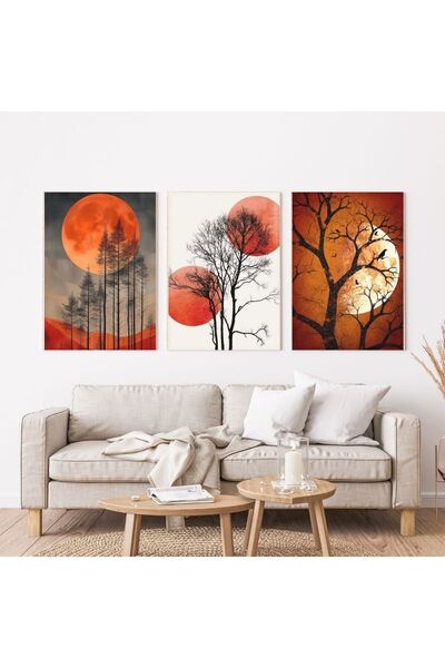 banabirhediye Minimalist Bohem Kasnaklı 3'lü set Kanvas Tablo Soyut Modern