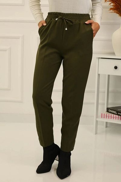 memetti m şekil Women's Plus Size Khaki Carrot Leg Trousers
