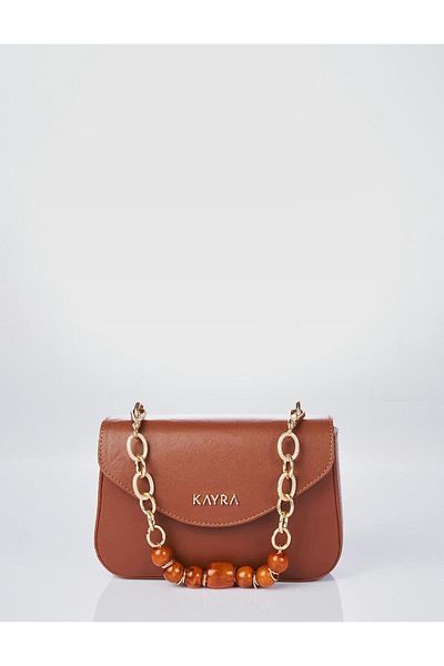 Kayra Baguette Bag - Tan with Bead Detail
