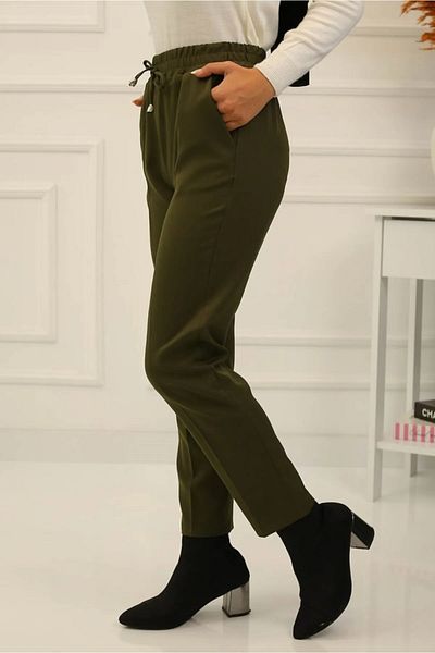 memetti m şekil Women's Plus Size Khaki Carrot Leg Trousers
