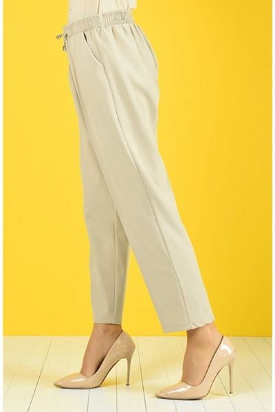 memetti m şekil Women's Plus Size Beige Carrot Leg Trousers