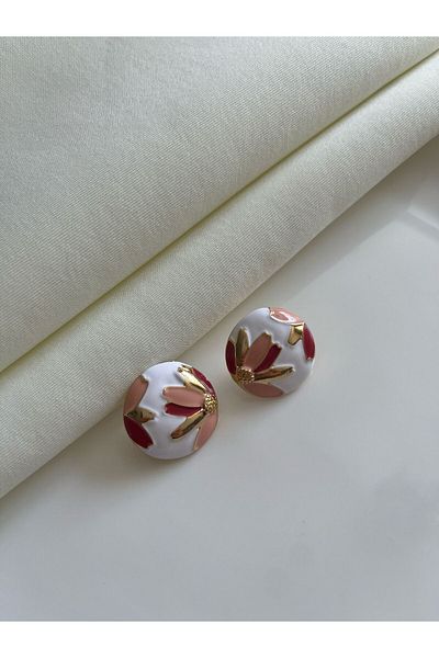 Nilsu Jewellery Accessory Flower Patterned Enamel Round Earrings
