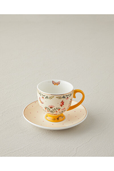 English Home Dipsy New Bone China 4 Piece Coffee Cup Set for 2 People 100 ml Mustard