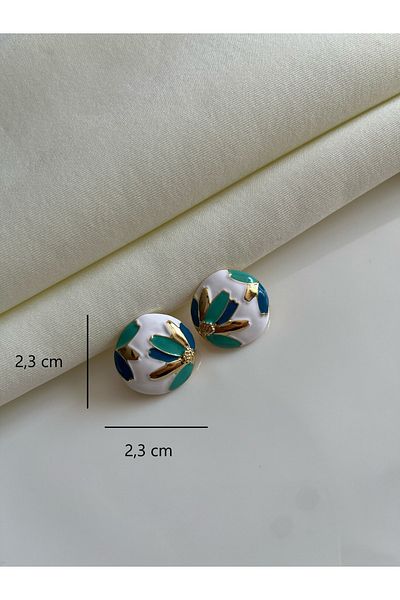 Nilsu Jewellery Accessory Flower Patterned Enamel Round Earrings