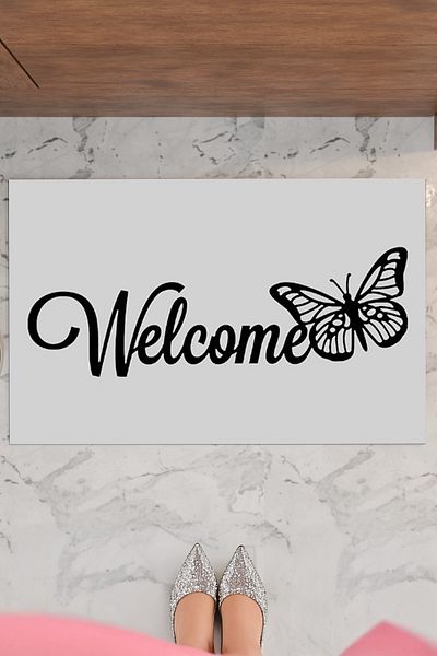 THEMODERNHANE Home Welcome Butterfly Decorative Multi-Purpose Indoor and Outdoor Door Mat