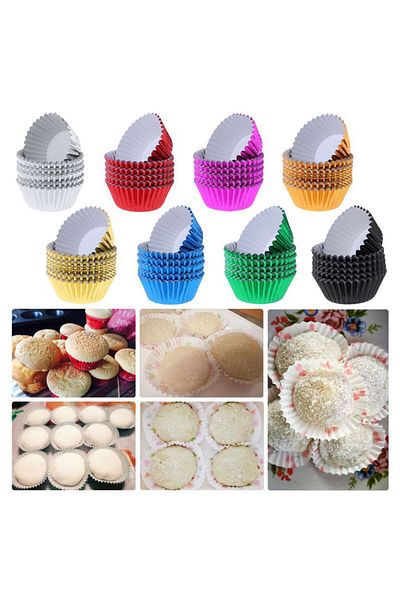 Eminonutoptanci Metallic Foil Cupcake Mold (150 Pieces) Muffin Pet Capsule No:3 Mixed Color