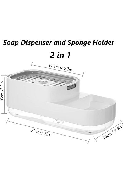 COOYA 2 in 1 Sponge Rack, Dishwashing Hand Soap Dispenser, With One Cleaning Sponge, White