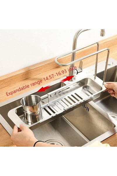 COOYA Expandable Sink Rack, Stainless Steel Multi-Functional, with Towel Holder and Residue Filter