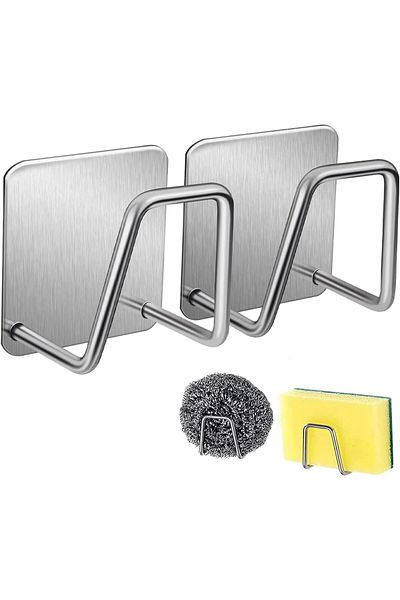 COOYA 2Pcs Kitchen Sink Sponge Rack, Premium Rustproof & Waterproof, Stainless Steel (Silver)