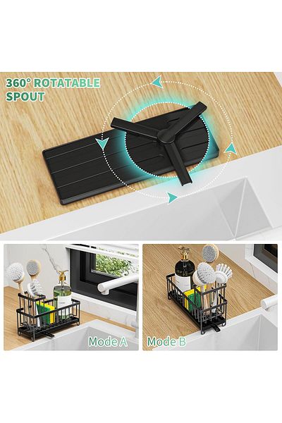 COOYA Sponge Rack with High Brush Holder, Rustproof 304 Stainless Steel, Sponge Holder for Kitchen Sink