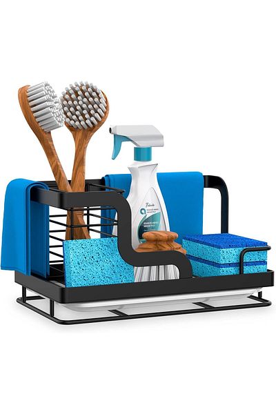 COOYA Kitchen Sink Caddy Organizer, with Removable Drain Pan, Stainless Steel Storage Basket