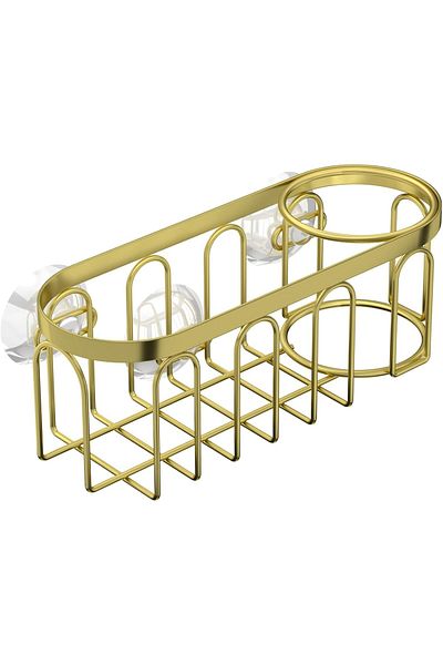 COOYA 2-in-1 Sponge Rack, No Drill Rustproof Kitchen Sink Organizer, For Place Soap and Sponge (Gold)