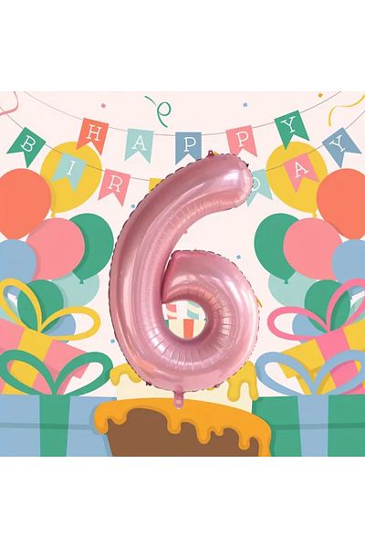asöy 6 Years Old Pink Foil Balloon Numeral Helium Balloon 76 cm Pink Color - Age Vibrant Pink Numeral Balloon