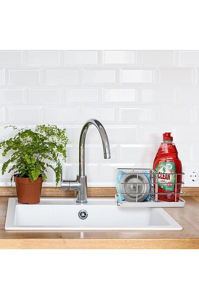 COOYA Sponge Holder with Tray, Tidy Stainless Steel Soap Scrubber Brush Organizer, No Drilling