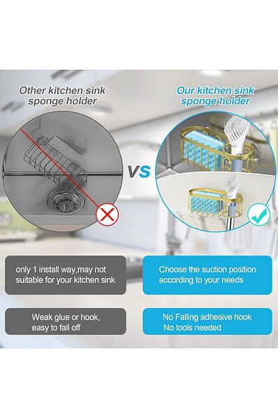 COOYA 2-in-1 Sponge Holder, No Drill Rustproof Kitchen Sink Organizer for Place Dishwashing Brush Soap