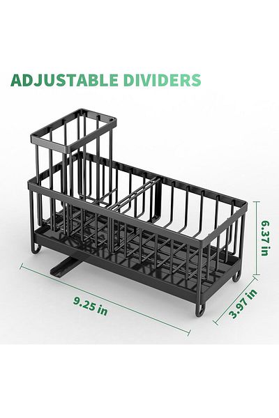 COOYA Sponge Rack, With High Brush Holder, Rustproof 304 Stainless Steel Dish Organizer Divider, Black