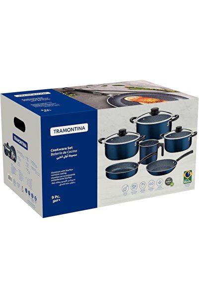 TRAMONTINA Since 1911, Made In Brazil - 9 Pieces Blue Aluminum Cookware Set