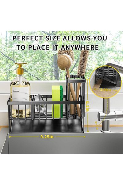 COOYA Sponge Rack, Brush Soap Dispenser Storage Rack, Detachable Retractable Storage Rack, Black