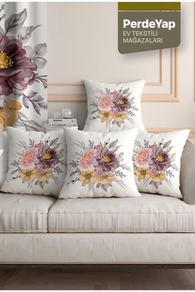 PerdeYap1980 Ružina bašta na krem podu Sa deznom 4kom Digitalna štampa kom Na...