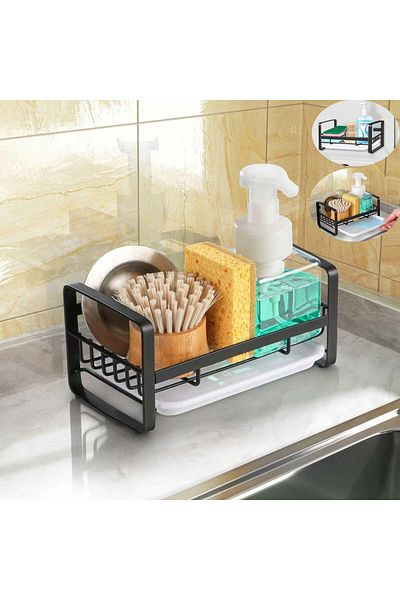 COOYA Sink Shelf, Soap Sponge Drain Rack Holder, Rustproof Stainless Steel Dish Sponge Organizer