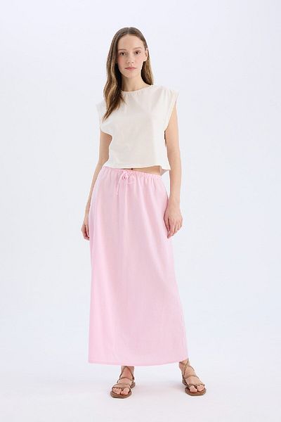 DeFacto Coool A-Line Regular Waist Linen Blended Maxi Skirt D8274Ax25Sm
