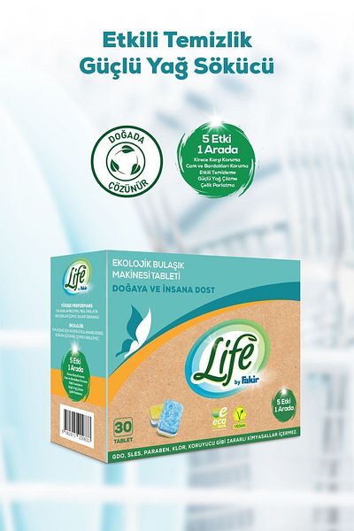 Life by Fakir Ekolojik Vegan Bulaşık Makinesi Tablet Deterjanı 30 Lu