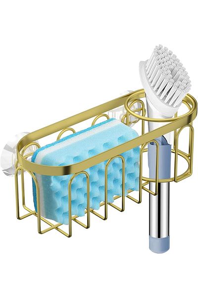 COOYA 2-in-1 Sponge Holder for Kitchen Sink, No Drill Rustproof, Sponge Rack for Place Soap, Sponge (Gold)