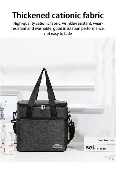 COOYA Hot And Cold Insulated Bento Bag,made Of Thickened Cationic Fabric,gray,for Office/picnic,25x19x27cm