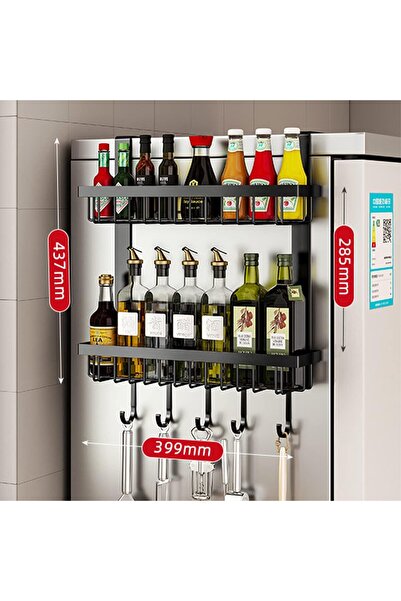 fulina Magnetic Spice Rack,Shelf with 5 Hook,2 Tier Kitchen Refrigerator Storage Rack Fridge Space-Saving