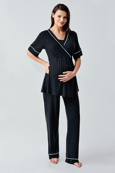 Artış Polka Dot Short Sleeve Lycra Viscose Maternity Pajamas Set 14206