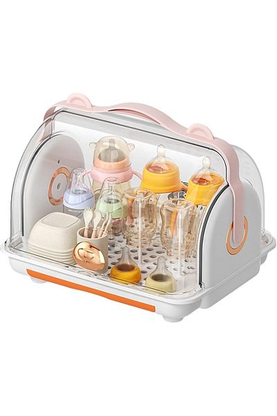 COOYA Baby Bottle Drying Rack Container, with Cover Drainer, Portable, for Home(Pink)