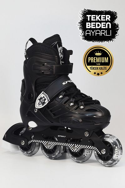 Telvesse Skates with Bag Double Row Adjustable Wheels Adjustable Size Practice Children Junior Skates Black 8888