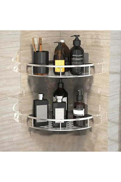 Choice رف تخزين حمام فضي اللون على شكل مثلثين بدون أرفف مثقبة، رف زاوية مثبت على الحائط، حامل دش للمرحاض