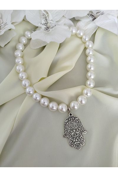İPAR AKSESUAR Elegant Large Fatma Mother's Hand-Detail Design Necklace for Women