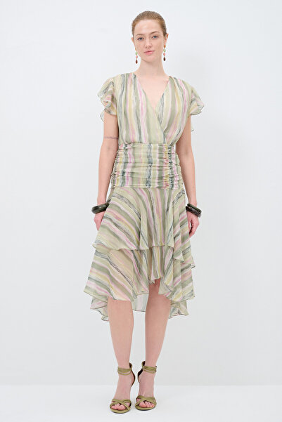 adL V Yaka Şifon Elbise